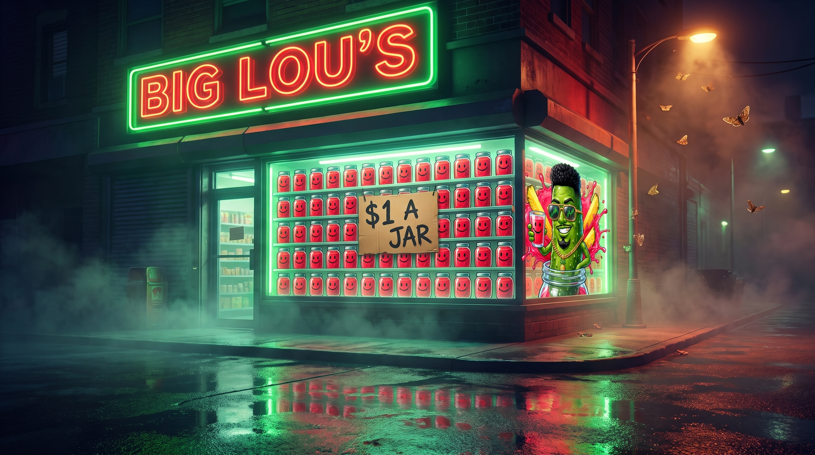 Big Lou's corner store at night